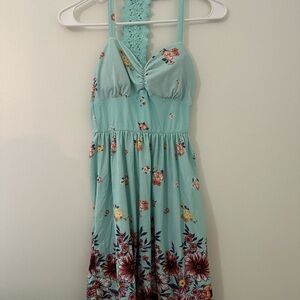 No Boundaries Floral Midi Dress - Aqua and Multicolor
